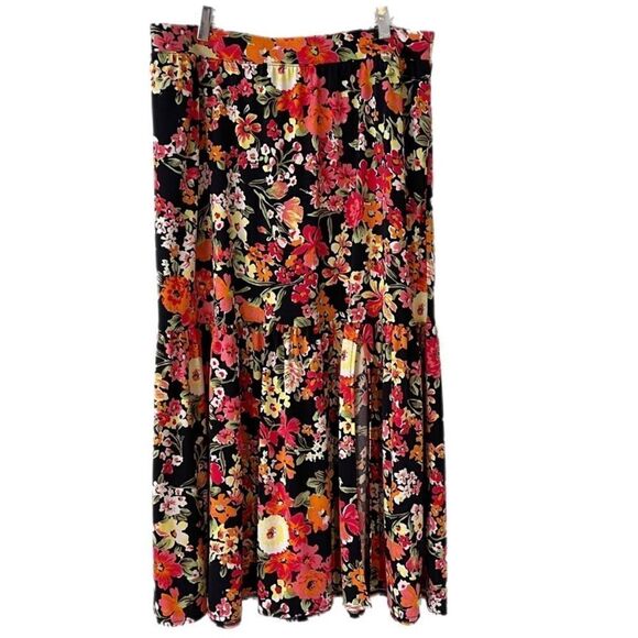 Lane Bryant Floral Print Slit Front Pull On Midi Skirt - Picture 3 of 8